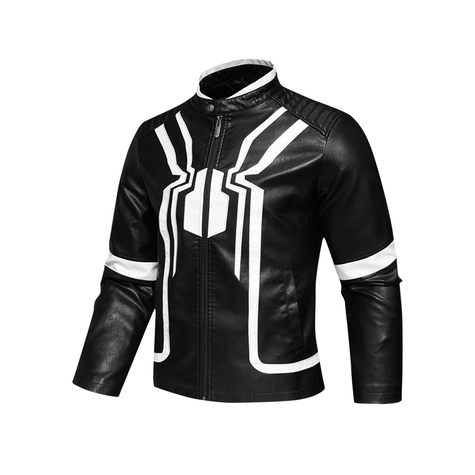 YLSDY Men's Rollbacks PU Leather Jacket Spiderman Pattern