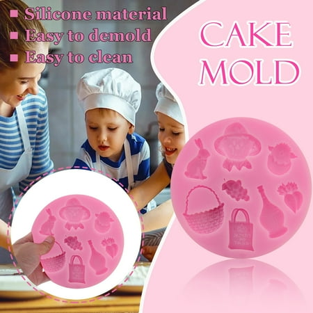 

WGOUP Easter Silicone Baking Cake Decoration Rabbit Basket Flower Bunny Eggs Pink(Buy 2 Get 1 Free)