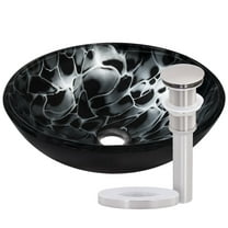 Novatto NOHP-G012BN TARTARUGA Black and Silver Painted Glass Vessel Sink with Brushed Nickel Pop-Up Drain, Mounting Ring