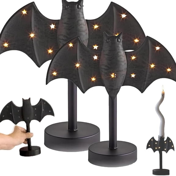 2Pcs Large Twinkle Bat Candlestick, Halloween Candelabra, LED Twinkle Light Bat Candle Holder, Gothic Bat Candle Holder for Halloween Mantel, Home, Ghost Spooky Party, Dinner Table, & Birthday