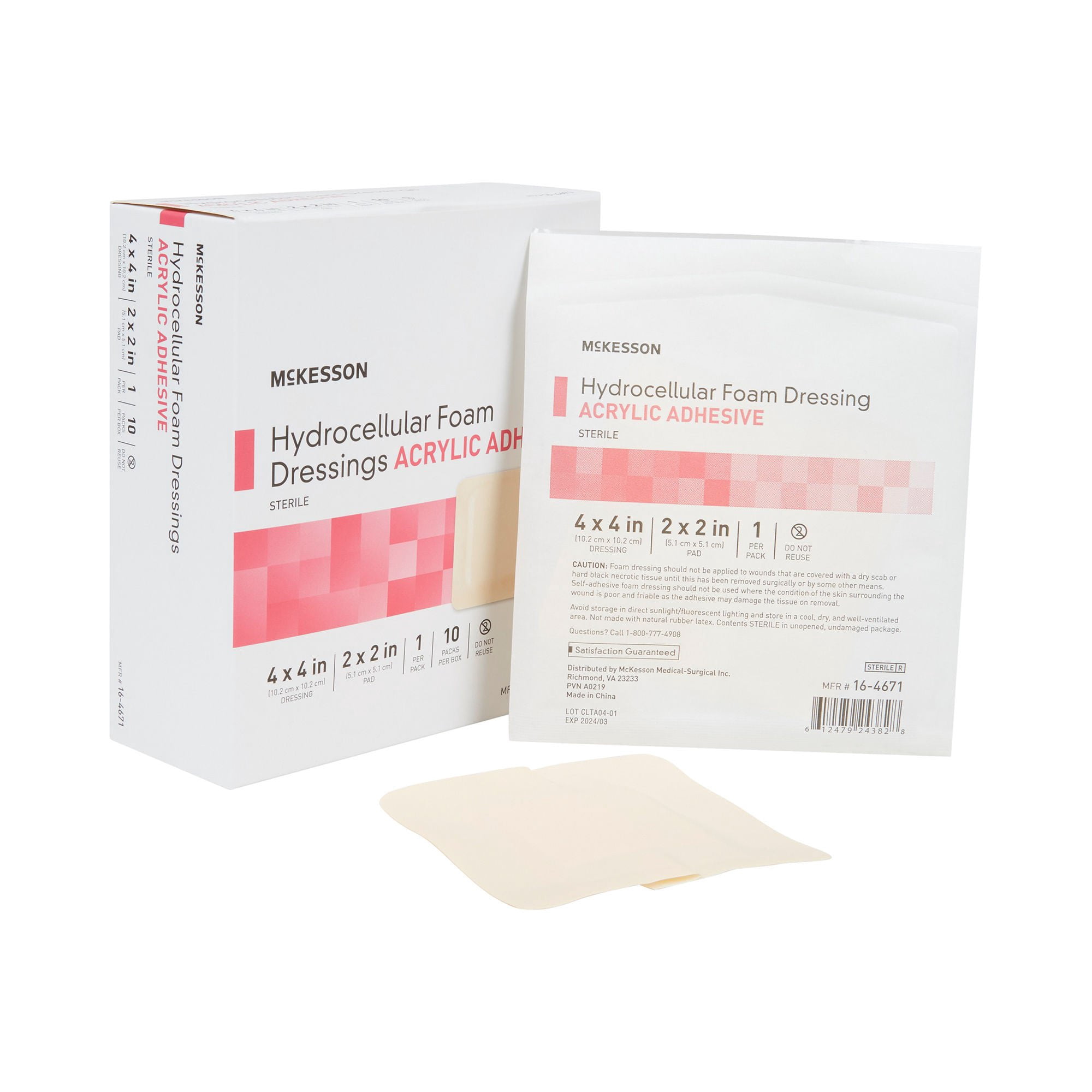 McKesson Hydrocellular Foam Dressing, Acrylic Adhesive Wound Bandage, 4 in x 4 in, 10 Count, 10 Packs, 100 Total