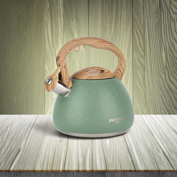 POLIVIAR Tea Kettle, 2.7 Quart Stovetop Whistling Teapot with Crackle Finish,  Stainless Steel Anti-Rust Handle for Gas Electric Induction
