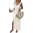 thumbnail image 2 of Women Flower Ribbon Midi Dress Beige L, 2 of 9