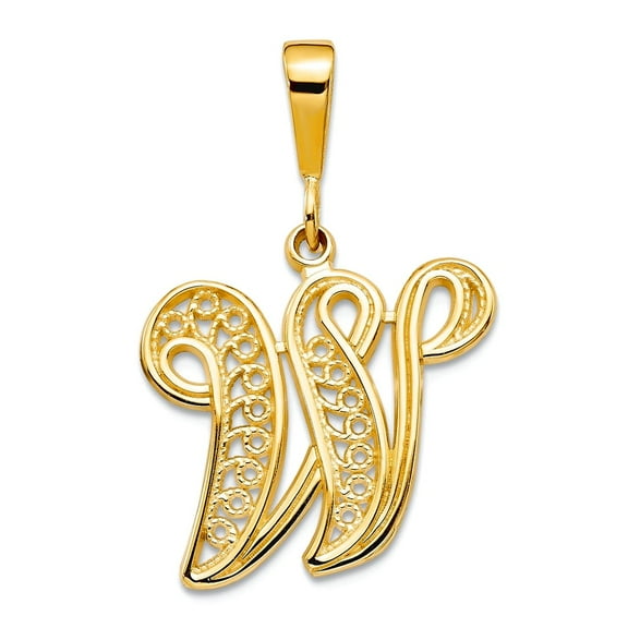 14k Yellow Gold Solid Polished Letter Name Personalized Monogram Initial W Charm Pendant Necklace for Women