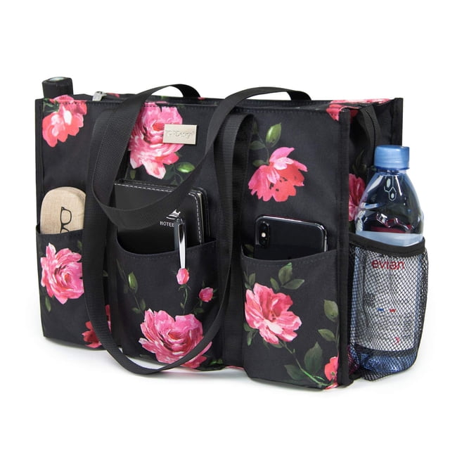 TOPDesign Bolsa de mano resistente al agua con 13 bolsillos exteriores e interiores, cierre de cremallera superior y soporte inferior grueso para mujeres trabajadoras, maestras, enfermeras, contables