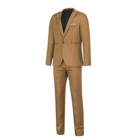Ecqkame Men Blazers 2 Pieces Sets Formal Suits Men s Fashion Suit Jacket + Suit Pants Two-piece Suit Khaki XXXL