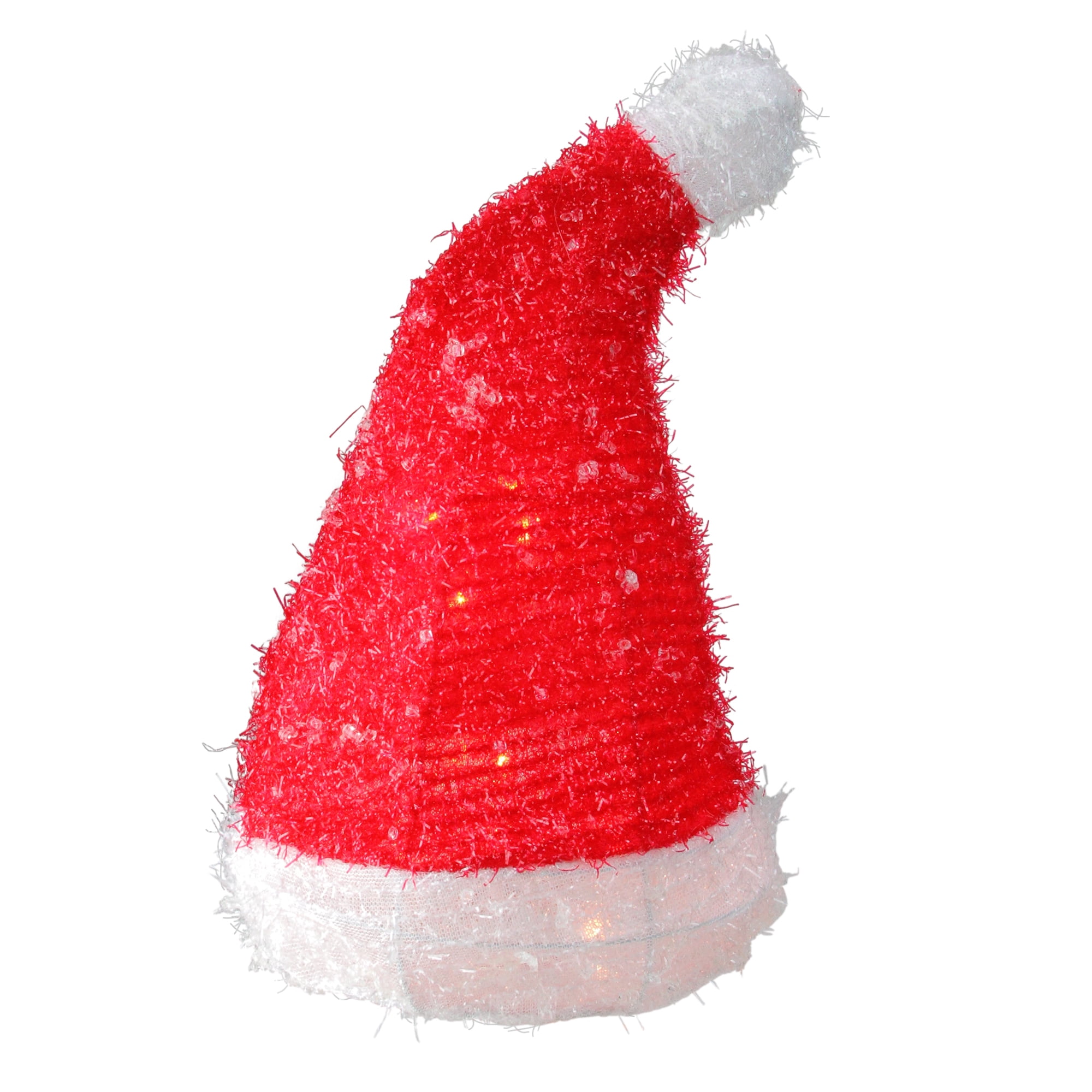 12.75" Lighted Iced Tinsel Santa Hat Christmas Tree Topper Clear