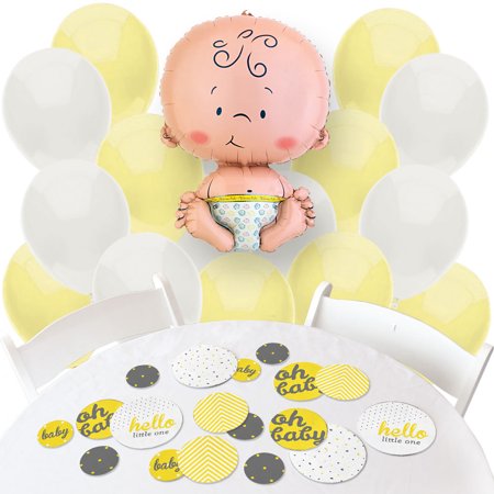 Hello Little One Yellow And Gray Confetti And Balloon Neutral Hello Little One Yellow And Gray Confetti And Balloon Neutral