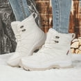 thumbnail image 2 of Lace Up Mid Calf Snow Boots for Women Warm Plush Waterproof Winter Booties Platform Fleece Lined Non Slip Work Shoes White Size 7, 2 of 8