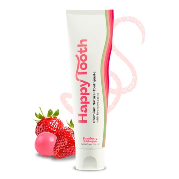 Happy Tooth Fluoride-Free Toothpaste with 10% Hydroxyapatite - Strawberry Bubblegum