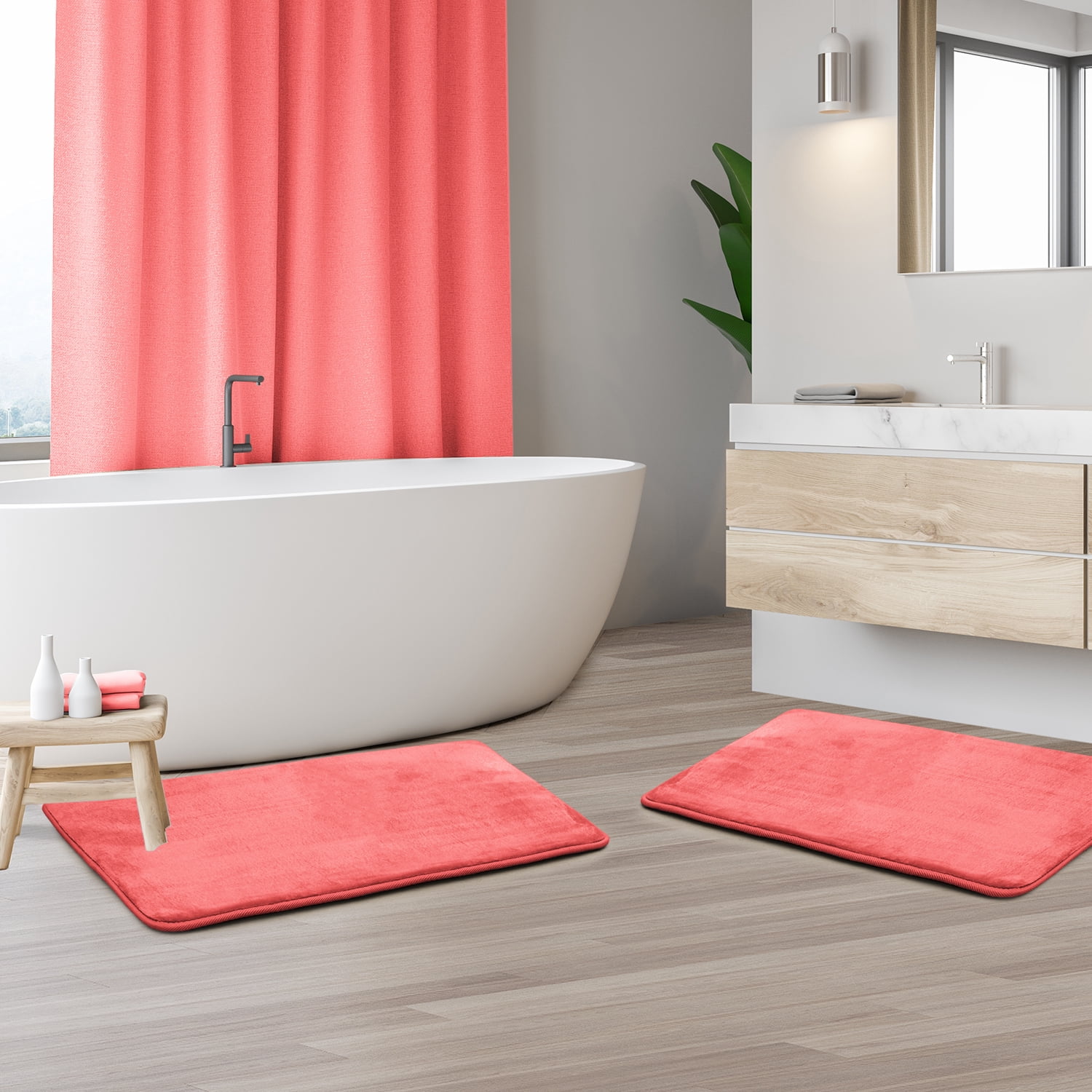 Clara Clark Pink Memory Foam Bath Rug, 17" x 24", Non-Slip (2-Piece)