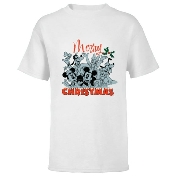 Disney Mickey Mouse & Pals Merry Christmas Retro Distressed - Short Sleeve T-Shirt for Kids - Customized-White