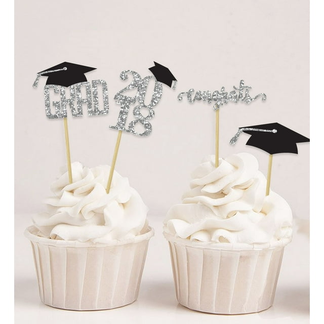 Darling Souvenir| Graduation Cap Theme Party Cupcake Toppers | Dessert Decorations Congrats Grad! Cupcake Toppers - Pack Of 40