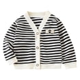 thumbnail image 2 of Coerni Girls Button Up Sweaters Wide Striped V-Neck Knit Cardigan Cute Casual Kids Preppy Sweaters Outerwewar Spring Fall Clothes, 2 of 6