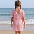 thumbnail image 6 of mgoYE Big Girl's V Neck Crochet Short Sleeve Beach Dress Summer Swimsuit Bikini Cover Up(Pink,10-12 Years), 6 of 9