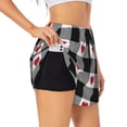 thumbnail image 3 of Lsque Heart Black Buffalo Plaid Gingham Printed Women's Running Shorts with Liner Pockets,Elastic Quick Dry Workout Athletic Gym Yoga Shorts,Womens High Waist Shorts-, 3 of 9