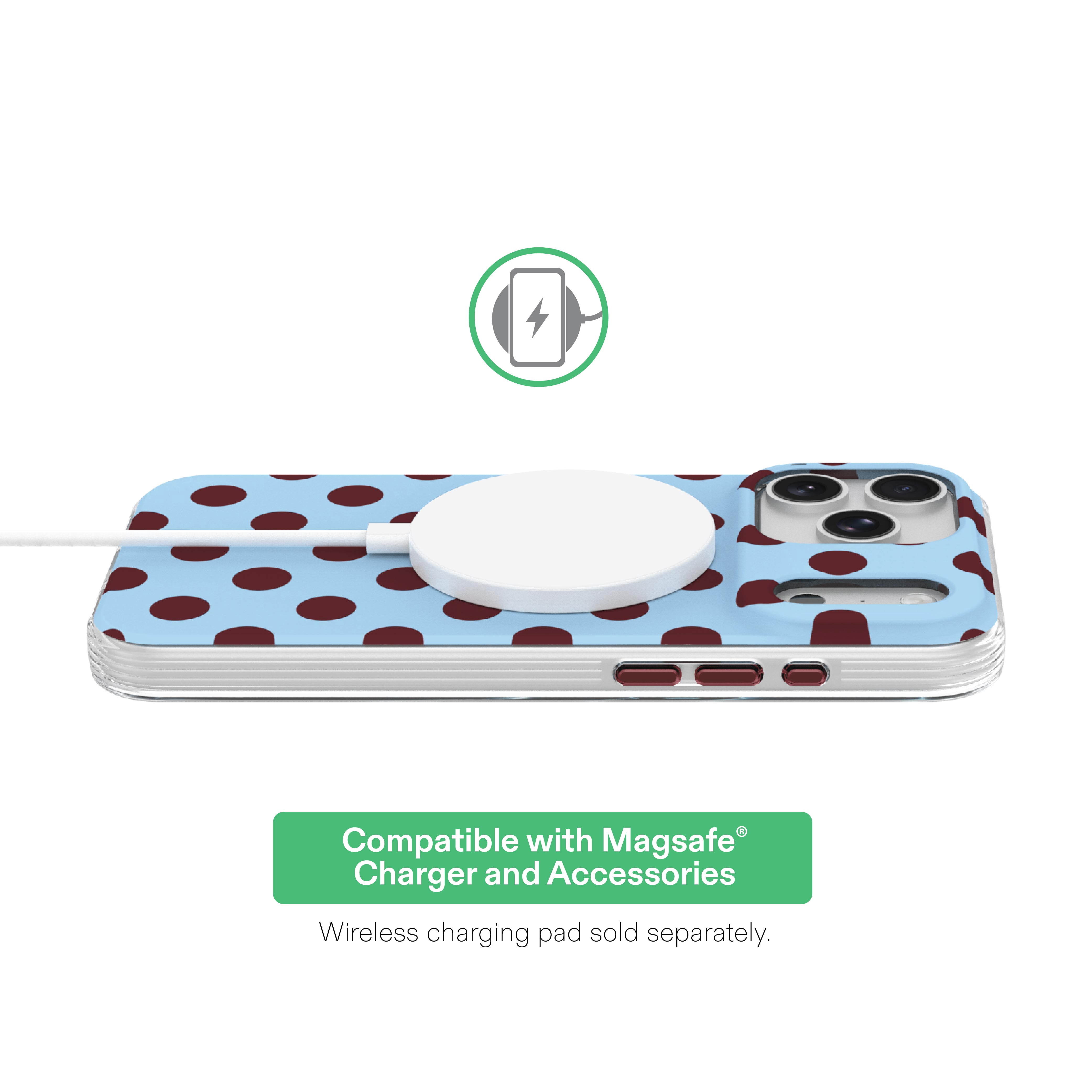 onn Phone Case for iPhone 18 Pro Max / 17 Pro Max, MagSafe Compatible - Blue and Burgundy Polka Dot