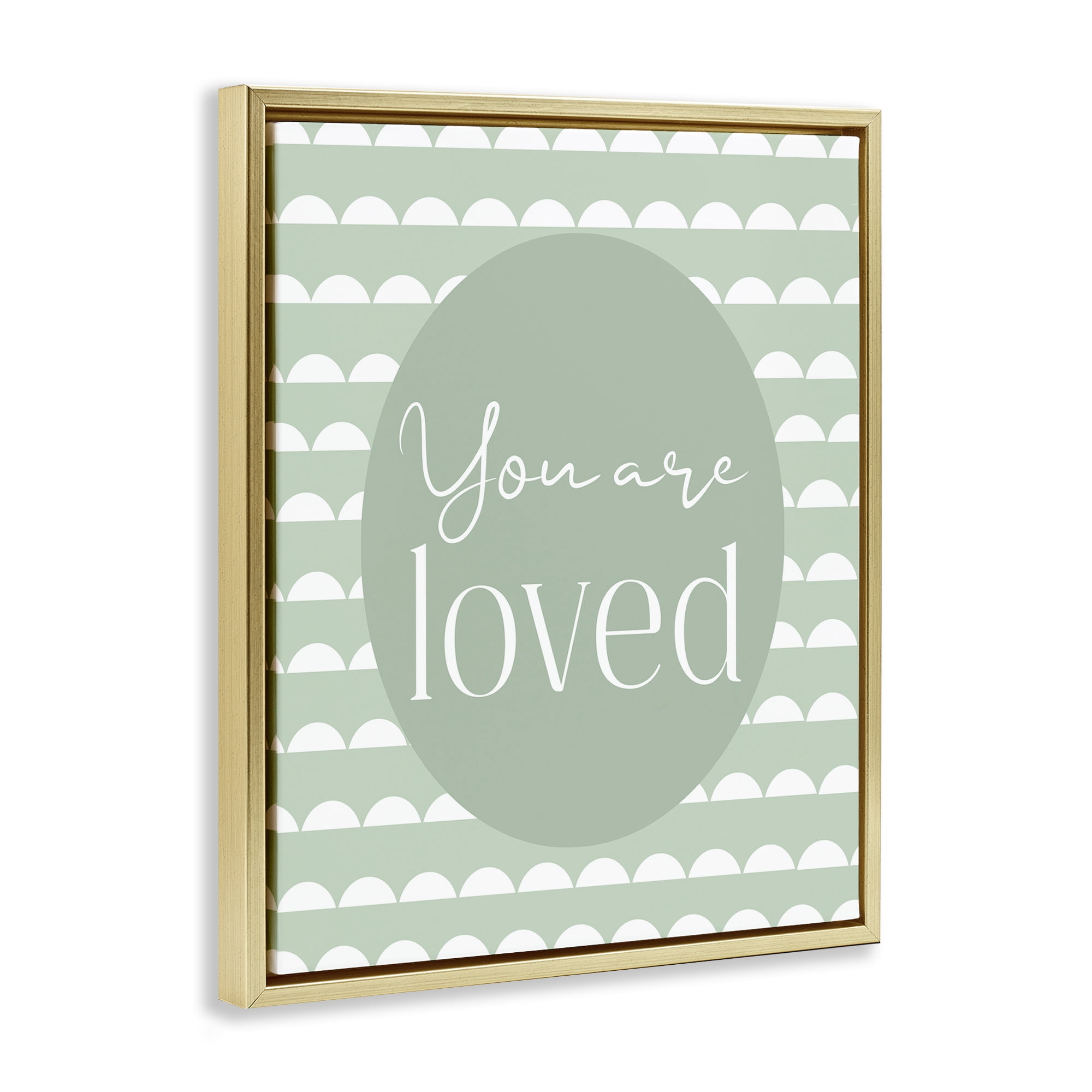 Stupell Industries You Are Loved Light Green Gold Framed Floater Canvas Wall Art, design by Christine Simpson Art