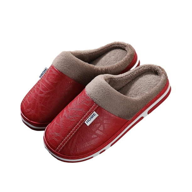 Minnieouse 1 par de zapatos para el hogar, zapatos de algodón, zapatilla de invierno, tacón plano de goma, mantiene el calor, lavable, a prueba Calzado Rojo 36-37