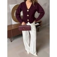thumbnail image 6 of Cropped Cardigan Sweaters for Women V Neck Long Sleeve Gold Button Down Knit Cardigan Tops Rose Red S, 6 of 9