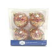 Holiday Time Multicolor Star Sequin 90mm Christmas Glass Ball Ornament Set, 4 Pack