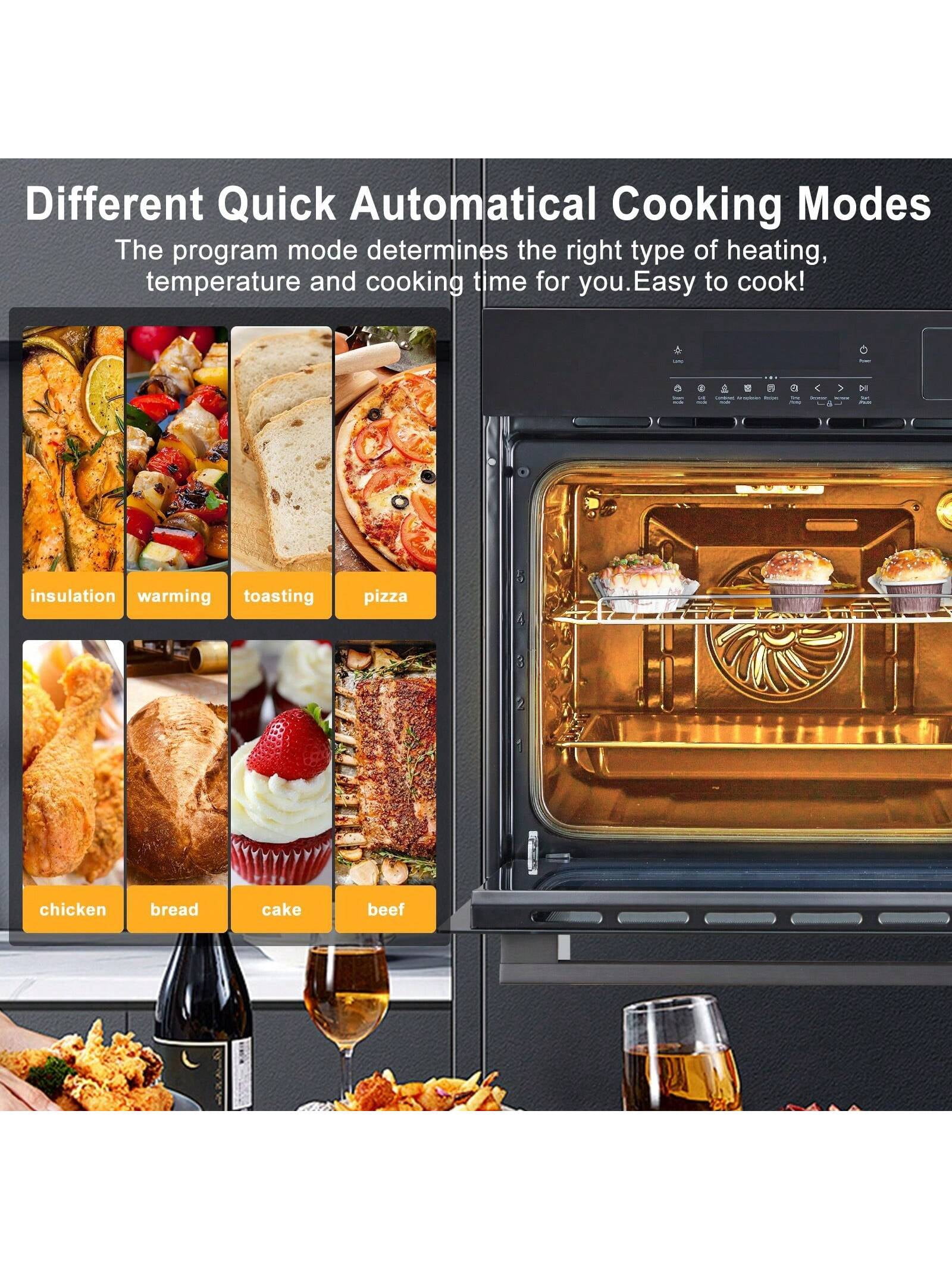 EastVita Electric Wall Ovens 24 Inch. Single Wall Ovens Stainless Steel Built In Oven With 8 Baking Modes. 360° Convection Airfryer. 3000W. 2.5Cu.F Electric Oven With Timer And Safety Lock