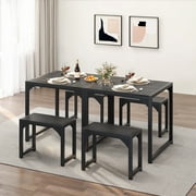 2 Person Capacity Kitchen Dining Ensemble, 25.6 Inch Size Table with Bench & Stools for Daily Family Meals, Black