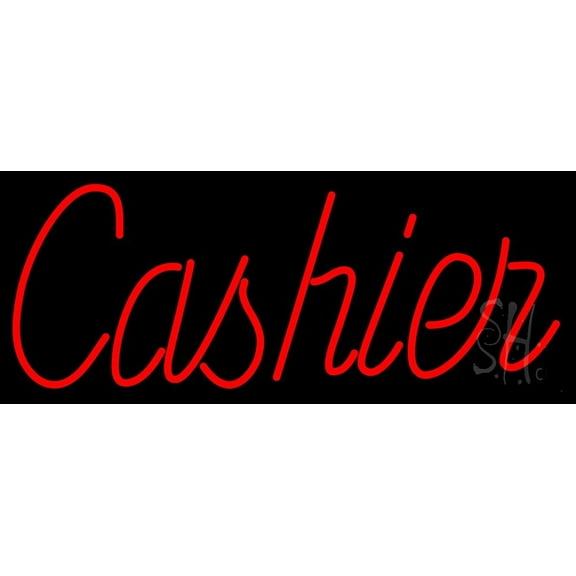 Cursive Red Cashier LED Neon Sign 13 x 32 - inches, Clear Edge Cut Acrylic Backing, with Dimmer - Bright and Premium built indoor LED Neon Sign for Bar decor.