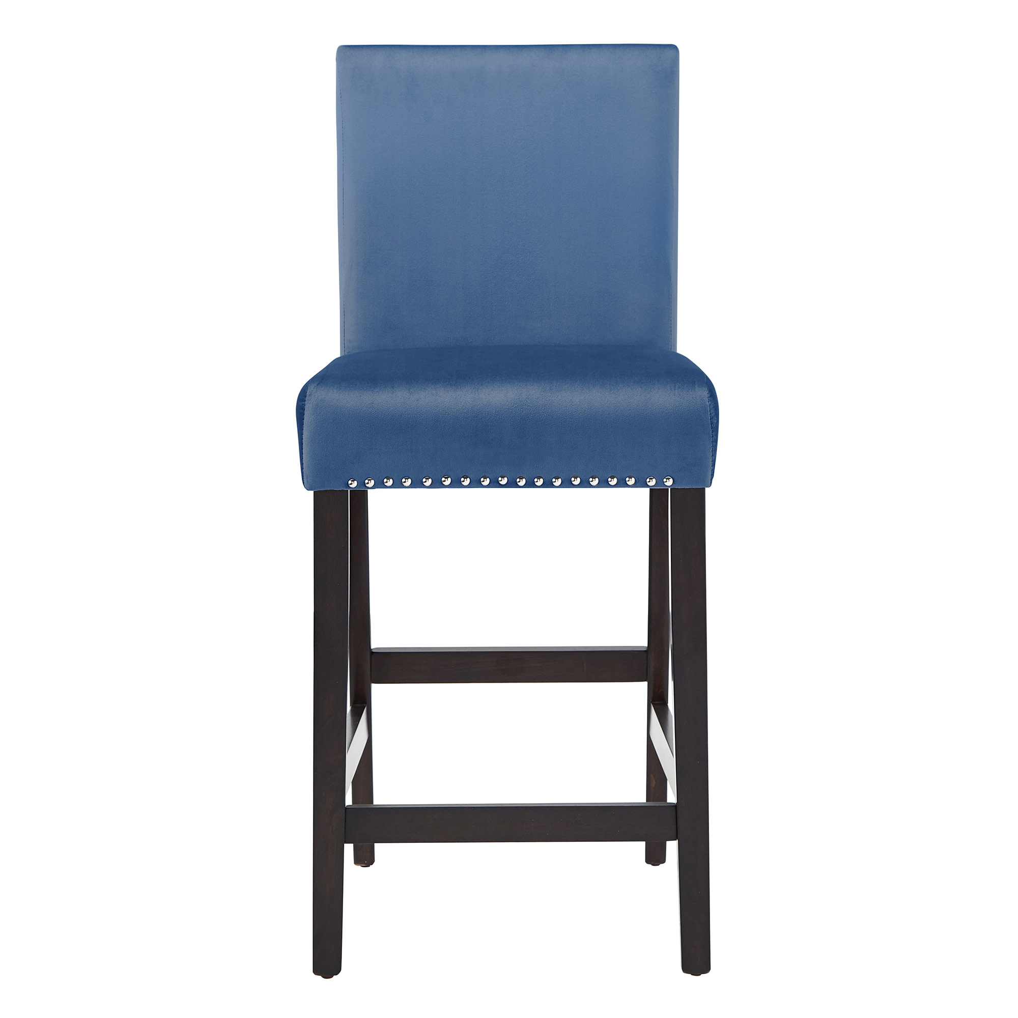 Weston Home Banford Nailhead Velvet Upholstered 26" Counter Height Chairs, Set of 2, Blue