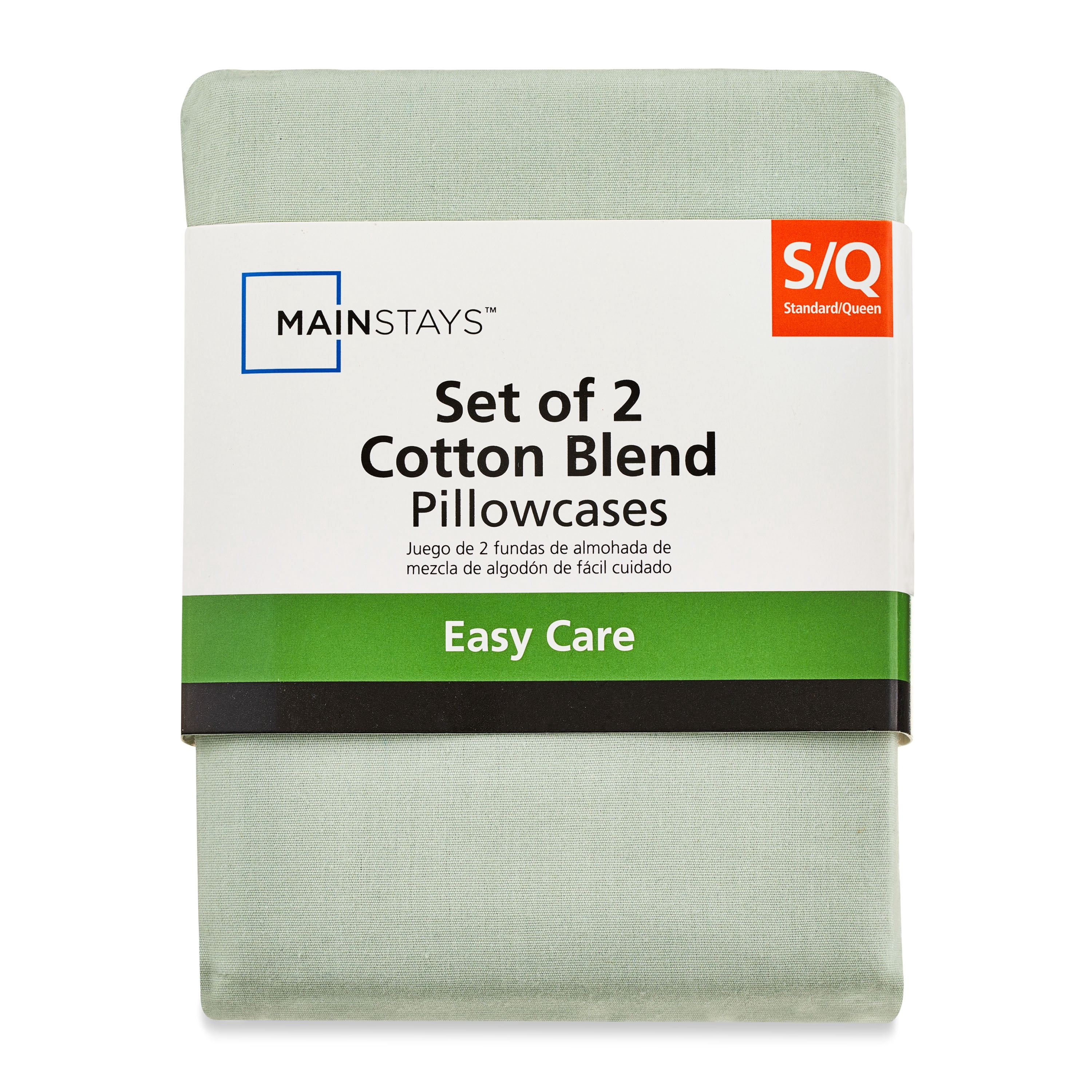 Mainstays 2-Piece 300 Thread Count Soft Sea Cotton Blend Percale Pillowcase Set, Queen