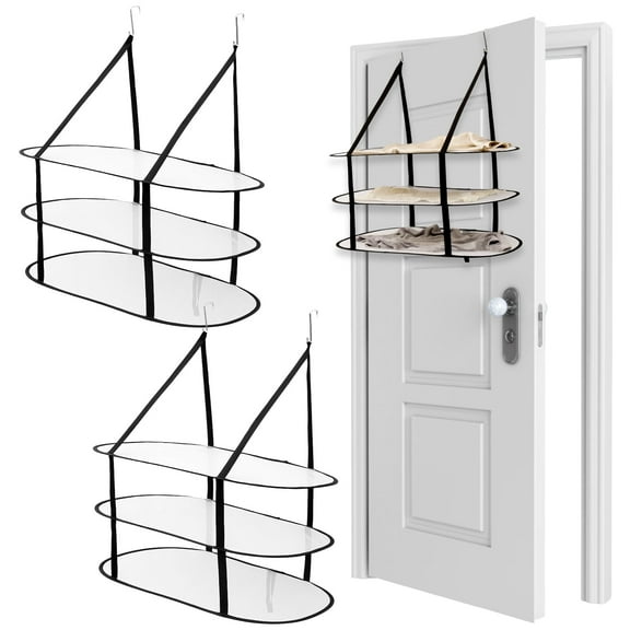 Threns 2 Pcs 3 Tier Sweater Drying Rack Flat Over The Door Folding Drying Rack Lay Black Large Laundry Hanging Dryer Mesh Clothes Hanging Fold Flat Dry Hanger for Apartment Dorm Bathroom