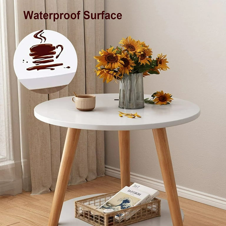 Untyo White Round Side Table, 2-Tier Nightstand End Table