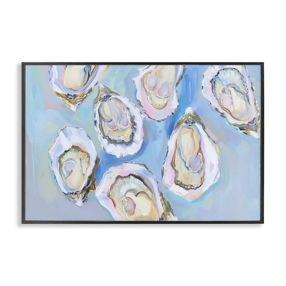 Stupell Industries Pastel Oysters on Blue Animals Painting Black Framed Art Print Wall Art, 18 x 12