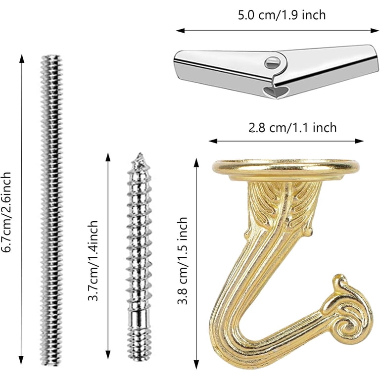 Swag Ceiling Hooks Heavy Duty - 4 Pack Hooks With Hardware For Hanging Plants, Wind Chimes, Lights On Solid Wall, Hollow Wall & Wood