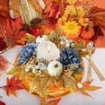 thumbnail image 5 of Gcvizuso Fall Candle Ring Wreath, Pumpkin Maple Leaf Dahlia Floral Centerpiece for Halloween Thanksgiving Table Decor, Light Blue, 5 of 6