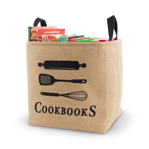 Made Easy Kit Cookbook Organizer & Storage Burlap Bin