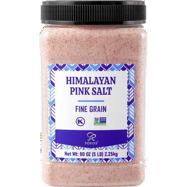 Soeos Himalayan Pink Salt Fine Grain 80oz, Kosher Certified Natural Rock Salt for Cooking, Baking & Seasoning