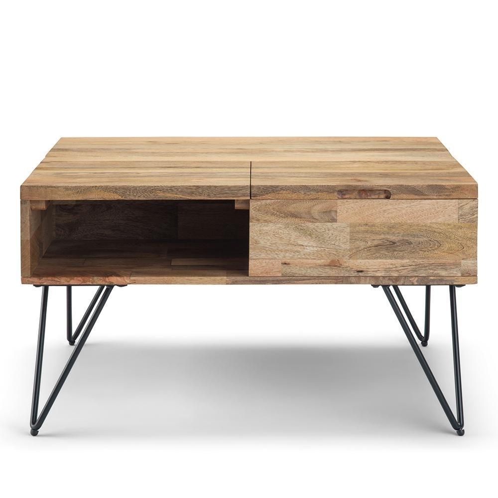 Hunter SOLID MANGO WOOD and Metal 32 inch Wide Square Industrial Lift Top Coffee Table in Natural - image 5 of 7