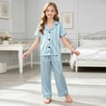 thumbnail image 2 of mgoYE Silk Satin Pajamas Set 4-5 Years Girls 2 Piece Pj Sets Short Sleeve Sleepwear Soft Button Loungewear for Kids Green, 2 of 4