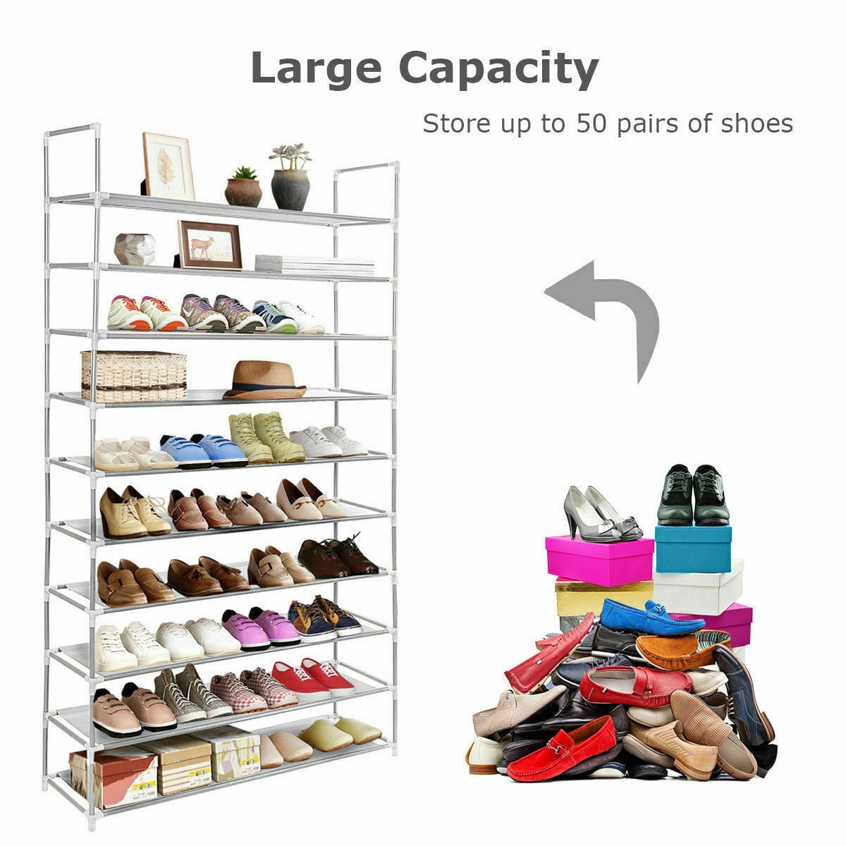 Jazame 10 Tier 50 Pair Shoe Rack Storage Organizer