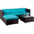 thumbnail image 1 of FDW 5-Piece Outdoor Patio Furniture Set, Rattan Wicker Sofa, Chairs & Table, Blue, 1 of 7