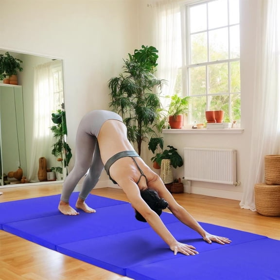 Topcobe 4-Panel Folding Gymnastics Mat with Carrying Handles for Home Gym, Anti Tear Gymnastics Gym Exercise Aerobics Mats, Navy