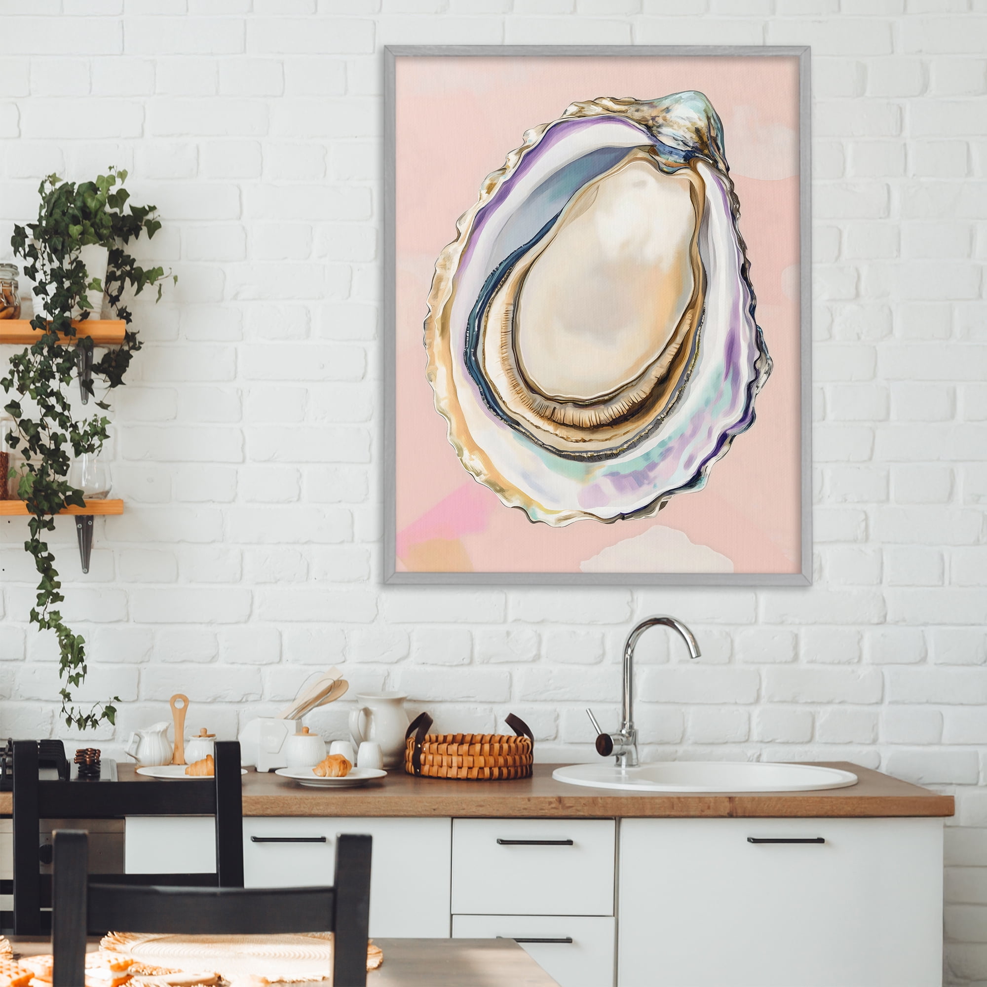 Stupell Industries Pink Oyster Shell Elegance Gray Framed Giclee Art, design by The Prints Vibe
