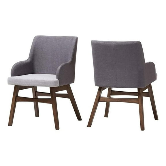 Bowery Hill 32.68"H Mid-Century Fabric Dining Arm Chair in Gray (Set of 2)