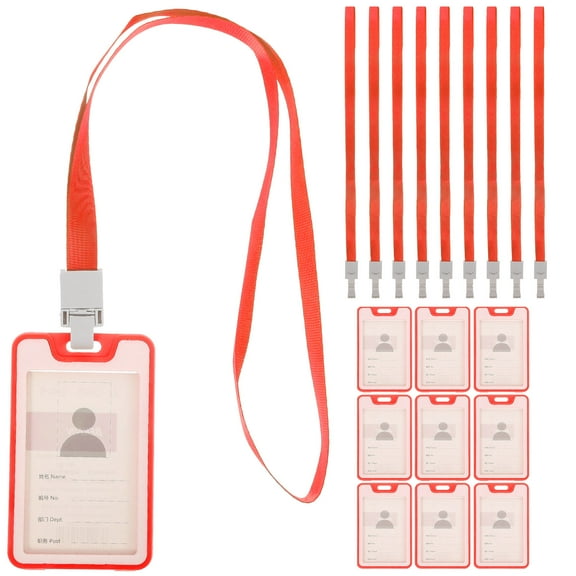 CIMAXIC 10pcs Card Holder with Lanyard Red PP for Workers Anti-Lost