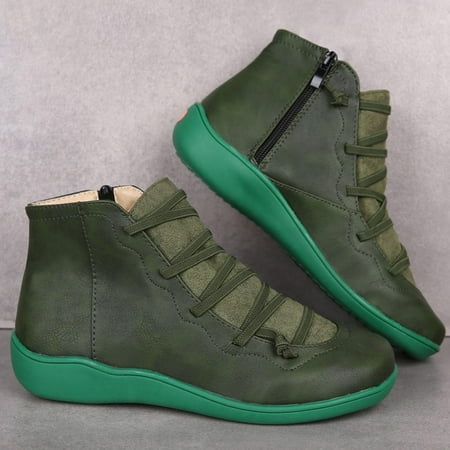 

Oalirro Available in Five Colors-Fashion Womens Casual Flat Retro Lace-up Boots Side Zipper Round Toe Shoe Boots