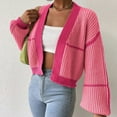 thumbnail image 5 of tklpehg Sweaters for Women Open Front Knitted Sweater Short Coat Loose Cardigan Lightweight Long Sleeve Casual Solid Color Outerwear (Pink,M), 5 of 7