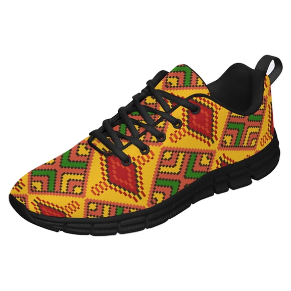 Kente Shoes for Men Women Running Shoes Lightweight Walking Sneakers Mesh Athletic Sport Shoes Black Size 3.5