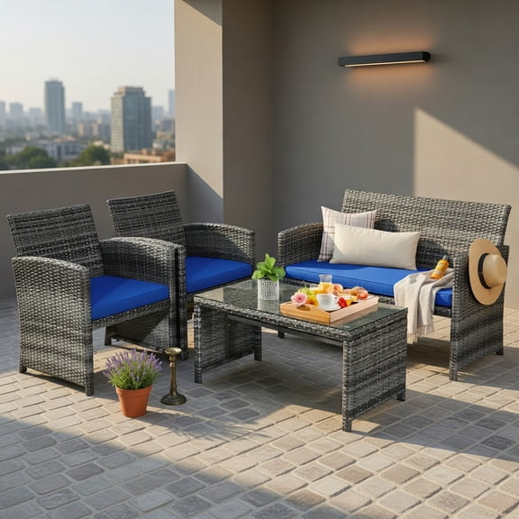 Hommoo 2-Piece Outdoor Patio Loveseat & Coffee Table Set with Cushions, Steel Frame, Weather-Resistant, Turquoise