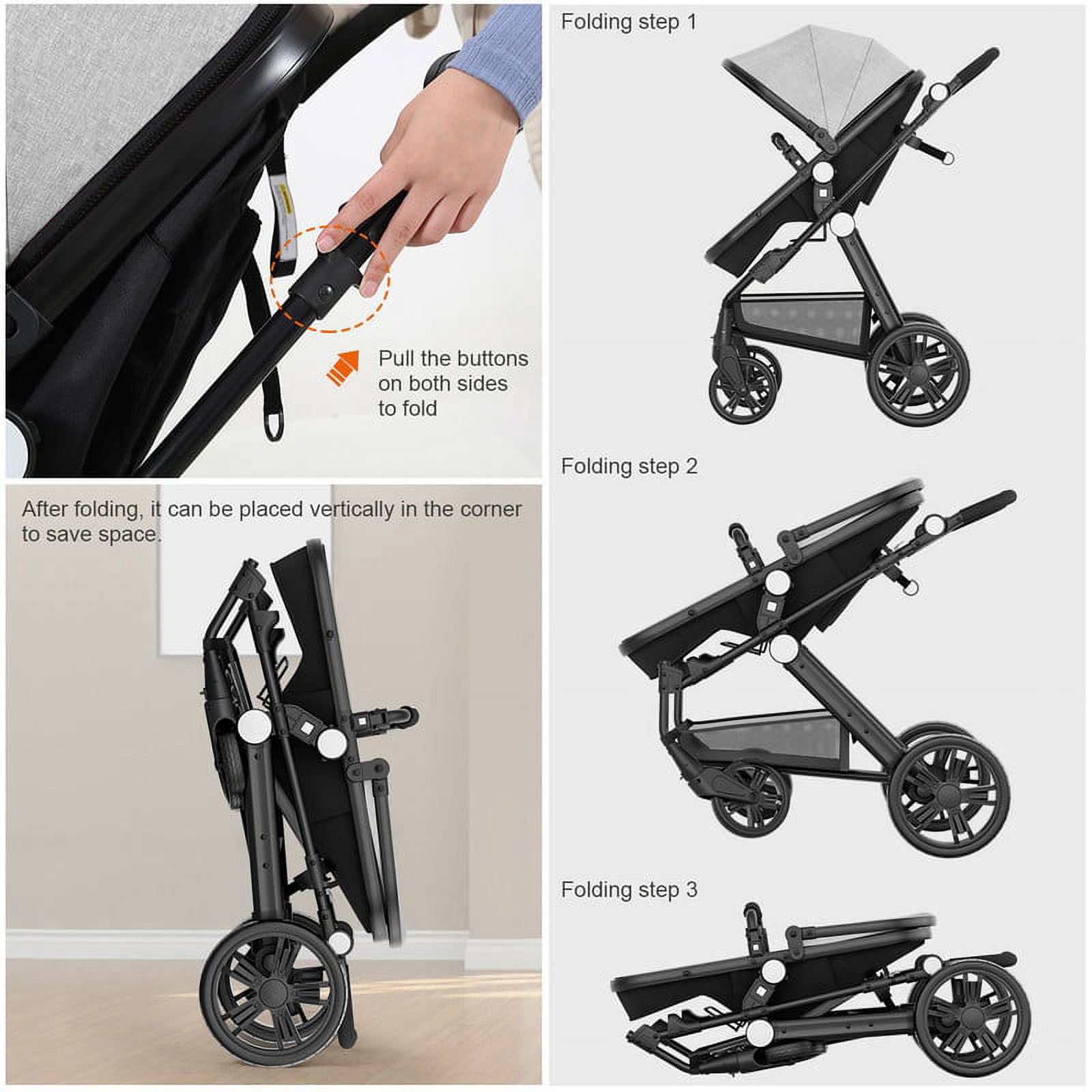 Cynebaby Foldable Baby Newborn Stroller for 0-36 Months Old Babies, Gray